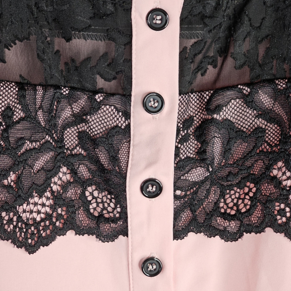 SHEIN Blush Pink & Black Contrast Eyelet Lace Flounce Sleeve Blouse Size 3XL - Picture 10 of 15